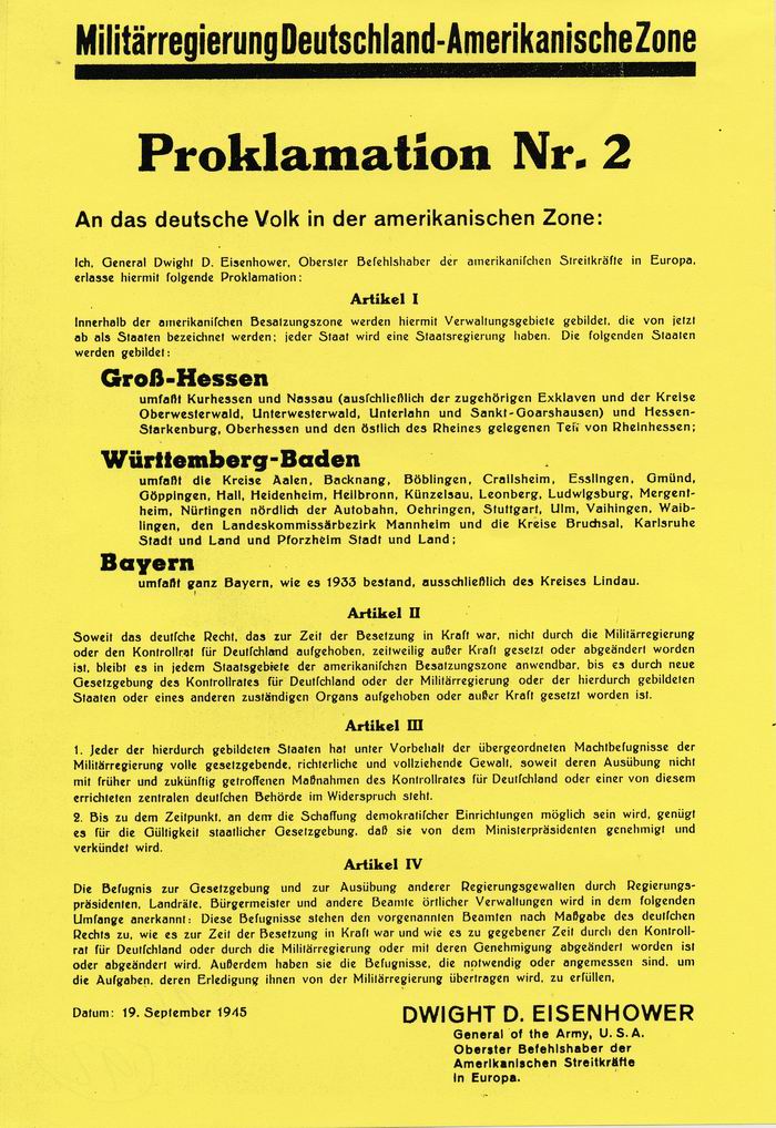 Bild zum Dokument Anschlag: Militärregierung Deutschland: Proklamation Nr. 2 vpm