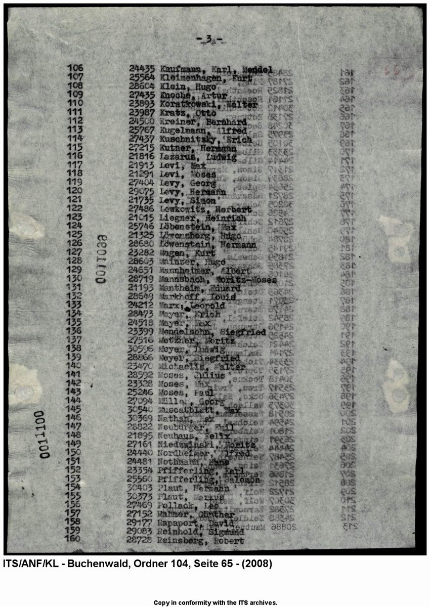"Judenaktion vom 10.11.1938"  Namentliche Listen der aus dem  KL Buchenwald entlassenden  "Aktionsjuden"  vom 21. November und 15. Dezember 1938