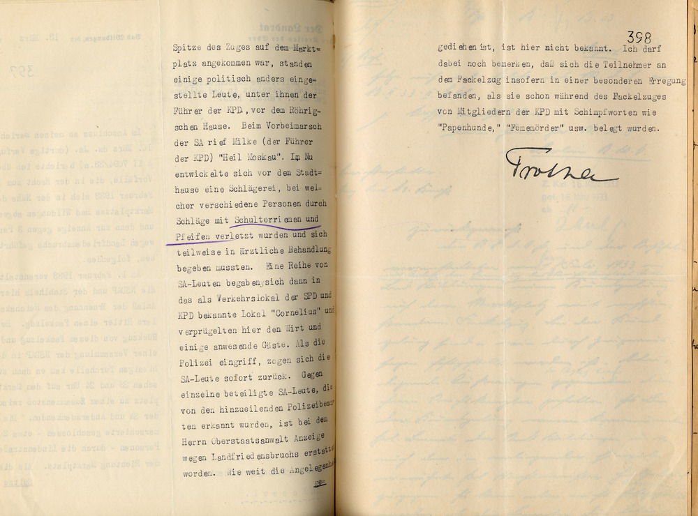 Bericht des Landrates über Auseinandersetzungen zwischen Nationalsozialisten und politisch Andersdenkenden im Rahmen eines Fackelzuges am 1. Februar 1933, Bad Wildungen, den 13. März 1933