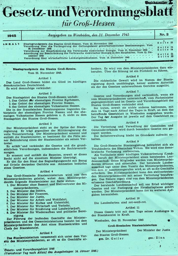 Bild zum Dokument Plakat: Staatsgrundgesetz vom 22. November 1945