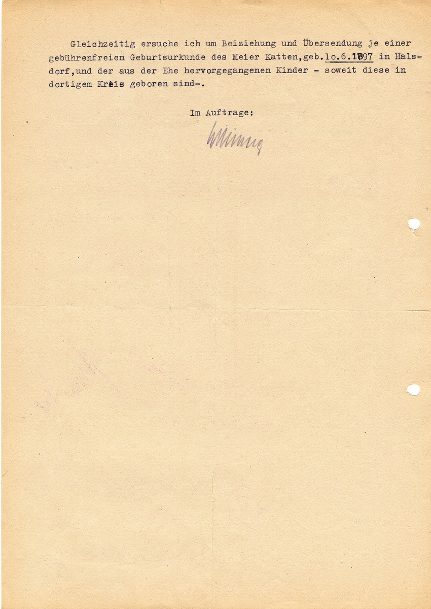 Staatspolizeistelle Kassel an den Landrat in Marburg. Persönliche Datenerfassung des jüdischen Viehhändlers Israel Meier Katten betreffend Ausbürgerungsverfahren. Kassel, 13. März 1941
