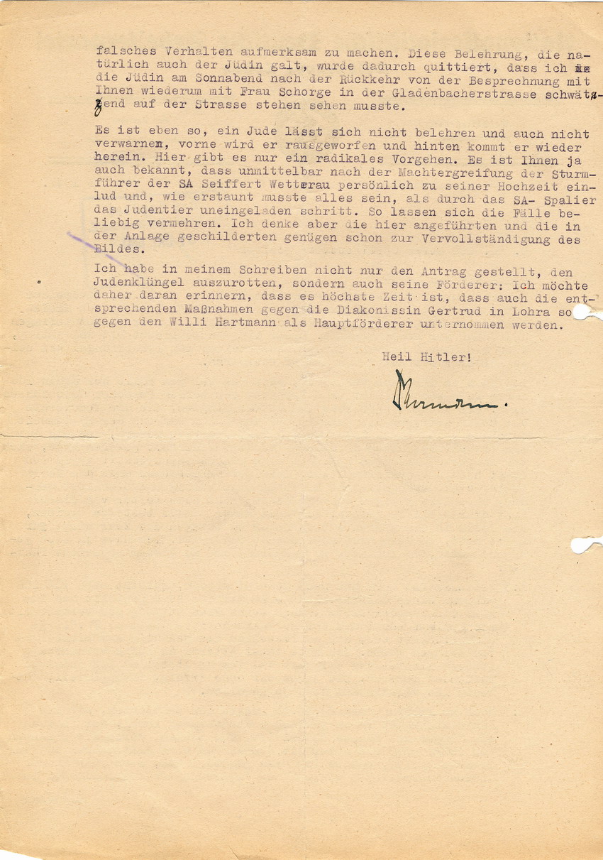 Nationalsozialistische Deutsche Arbeiterpartei, Ortsgruppe Lohen an das Landratsamt Marburg betreffend die Mischehe Wetteraus, Lohra 27. Oktober 1941