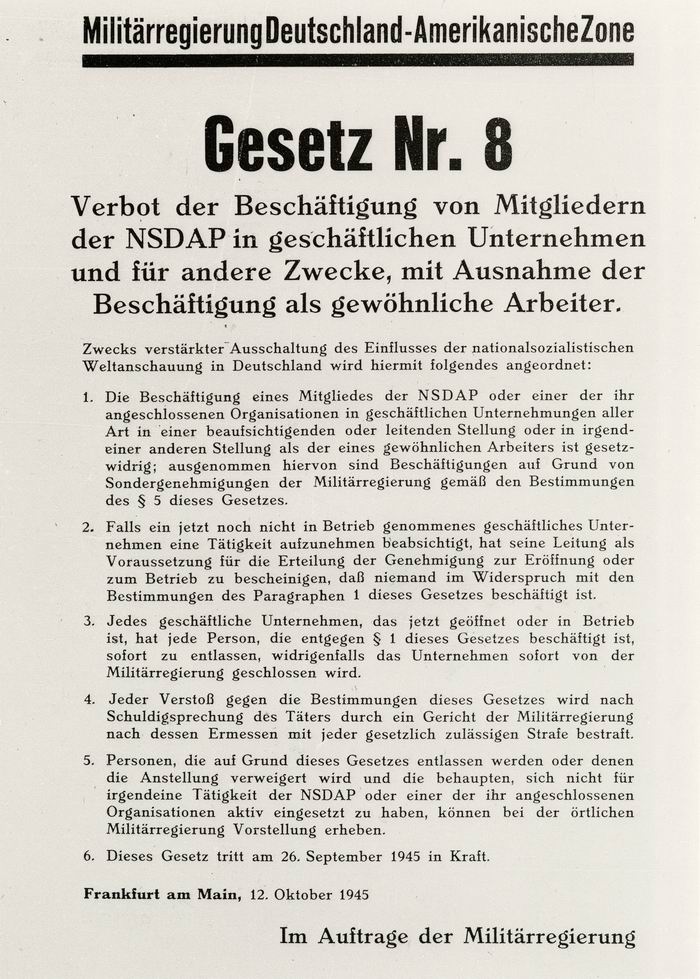 Bild zum Dokument Anschlag: Militärregierung Deutschland: Gesetz Nr. 8 - Verbot