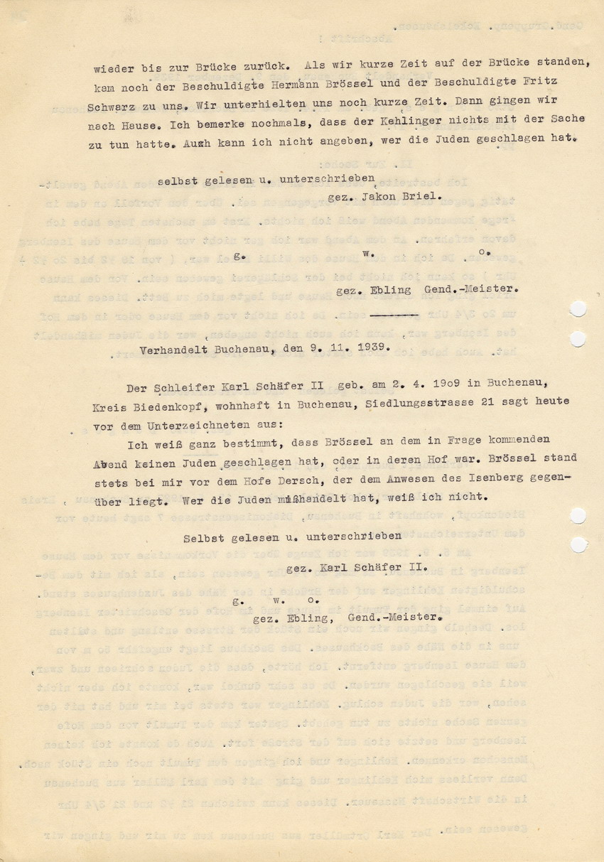 Gendarmerie-Gruppenposten Eckelshausen stellt Strafanzeige in der Straftat "Isenberg" in Buchenau gegen 11 Personen. Eckelshausen, 10. Dezember 1939