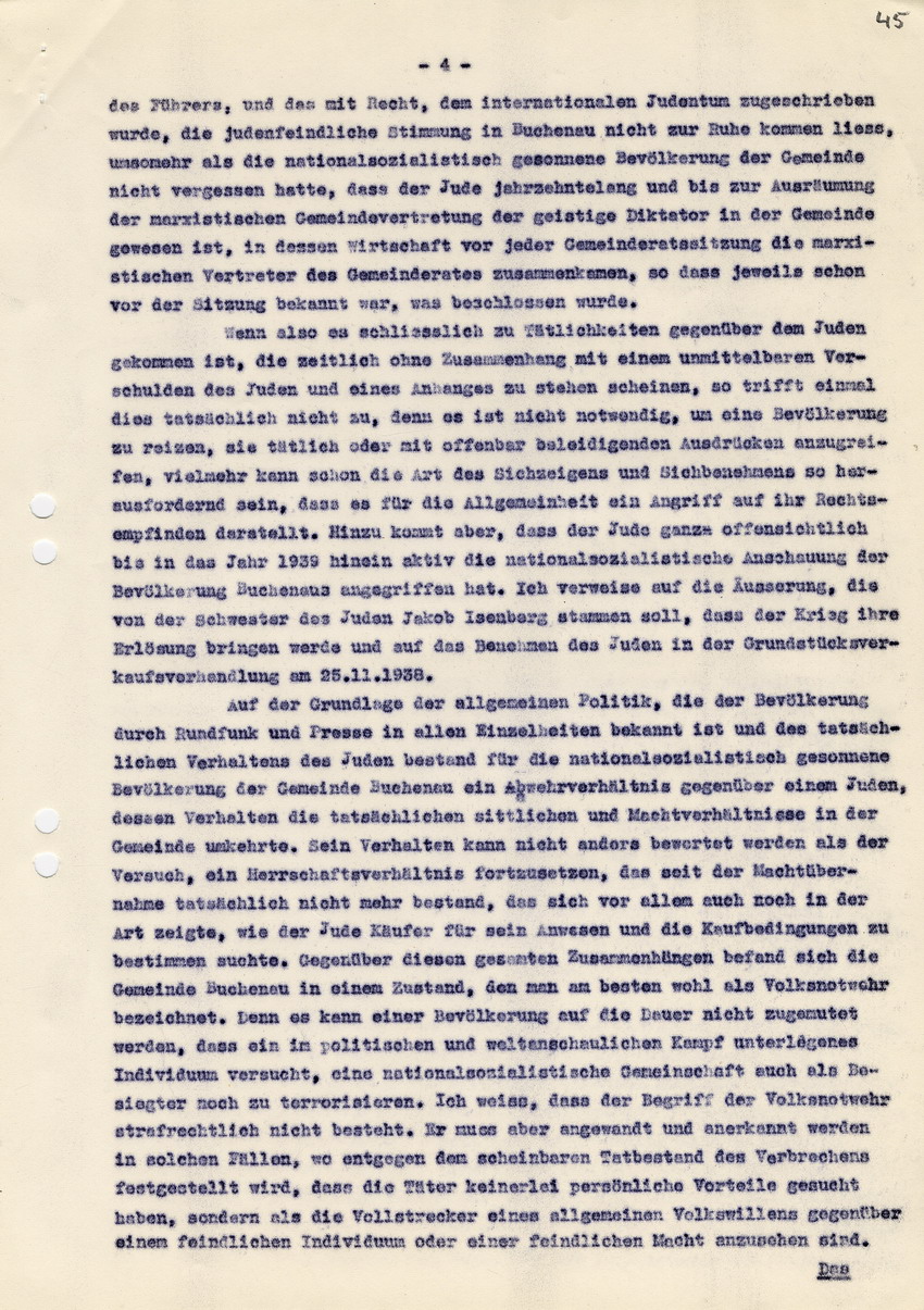 Landrat von Biedenkopf an den Oberstaatsanwalt von Marburg betreffend die "Strafsache gegen Engel u.a. wegen schweren Landfriedensbruch". Biedenkopf, 14. Februar 1940
