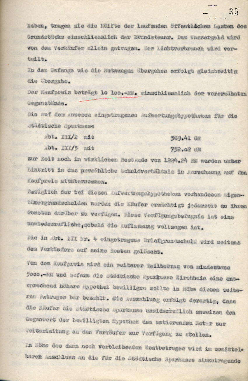 Regierungspräsident Kassel an den Landrat in Marburg betreffend den Verkauf des Grundstücks von dem jüdischen Kaufmann Juda Rothschild an die Eheleute Wilhelm Kiesselbach in Kirchhain. Kassel, 12. November 1938. Anbei der Kaufvertrag vom 09. November 1938