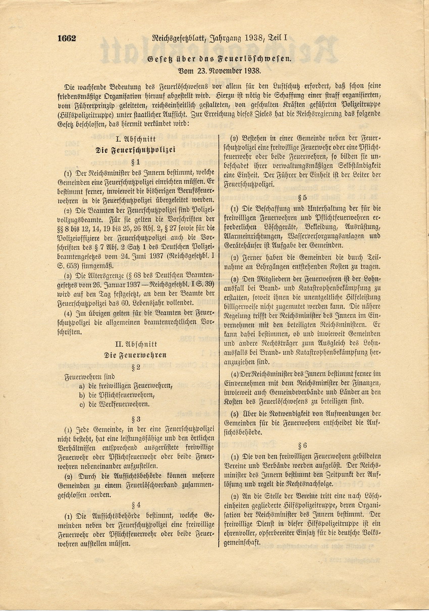 Reichsgesetzblatt Nr. 199, S. 1661 bis 1668, ausgegeben zu Berlin, 26. November 1938