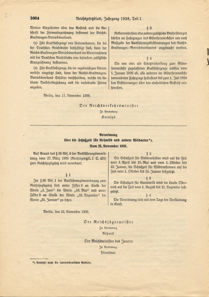 Reichsgesetzblatt Nr. 199, S. 1661 bis 1668, ausgegeben zu Berlin, 26. November 1938