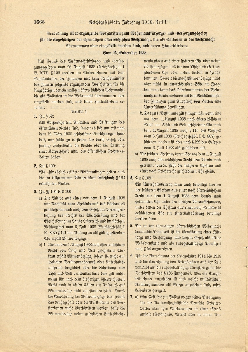 Reichsgesetzblatt Nr. 199, S. 1661 bis 1668, ausgegeben zu Berlin, 26. November 1938