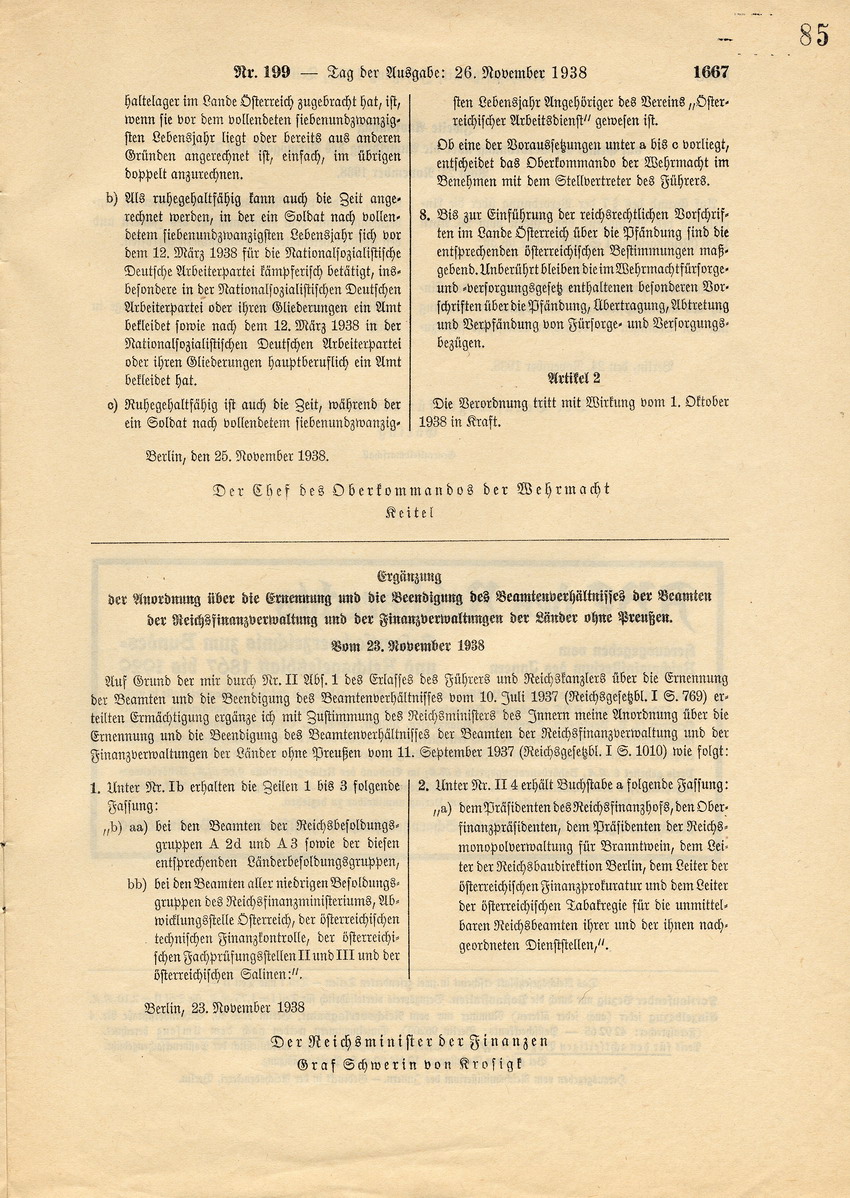 Reichsgesetzblatt Nr. 199, S. 1661 bis 1668, ausgegeben zu Berlin, 26. November 1938