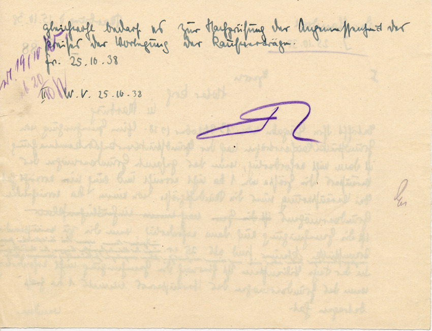 Antwortschreiben des Landrates in Marburg an Notar Koch betr. die Meldepflicht bei Grundstücksverkäufen aus jüdischer Hand, 15. Oktober 1938.