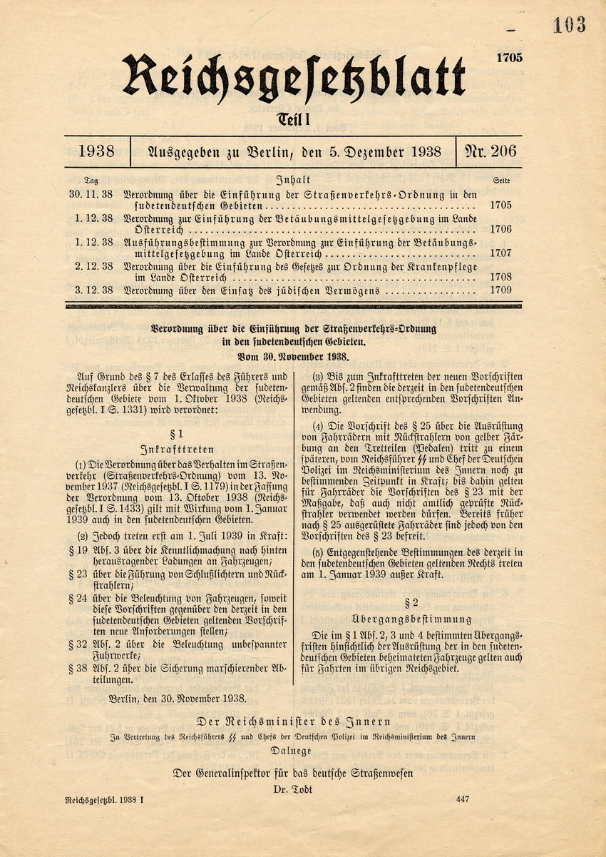 Reichsgesetzblatt, Teil 1, Berlin, 5. Dezember 1938