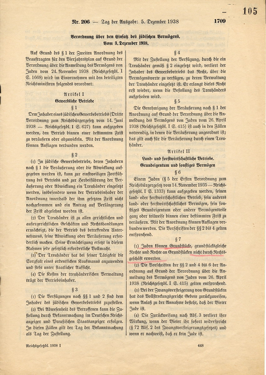 Reichsgesetzblatt, Teil 1, Berlin, 5. Dezember 1938