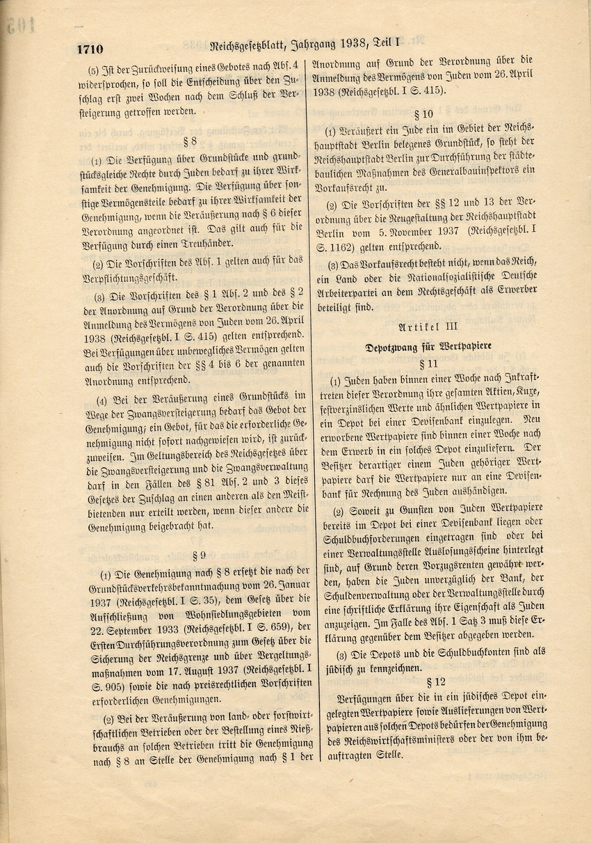 Reichsgesetzblatt, Teil 1, Berlin, 5. Dezember 1938