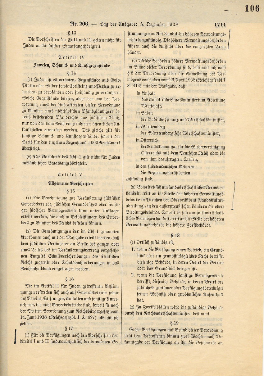 Reichsgesetzblatt, Teil 1, Berlin, 5. Dezember 1938