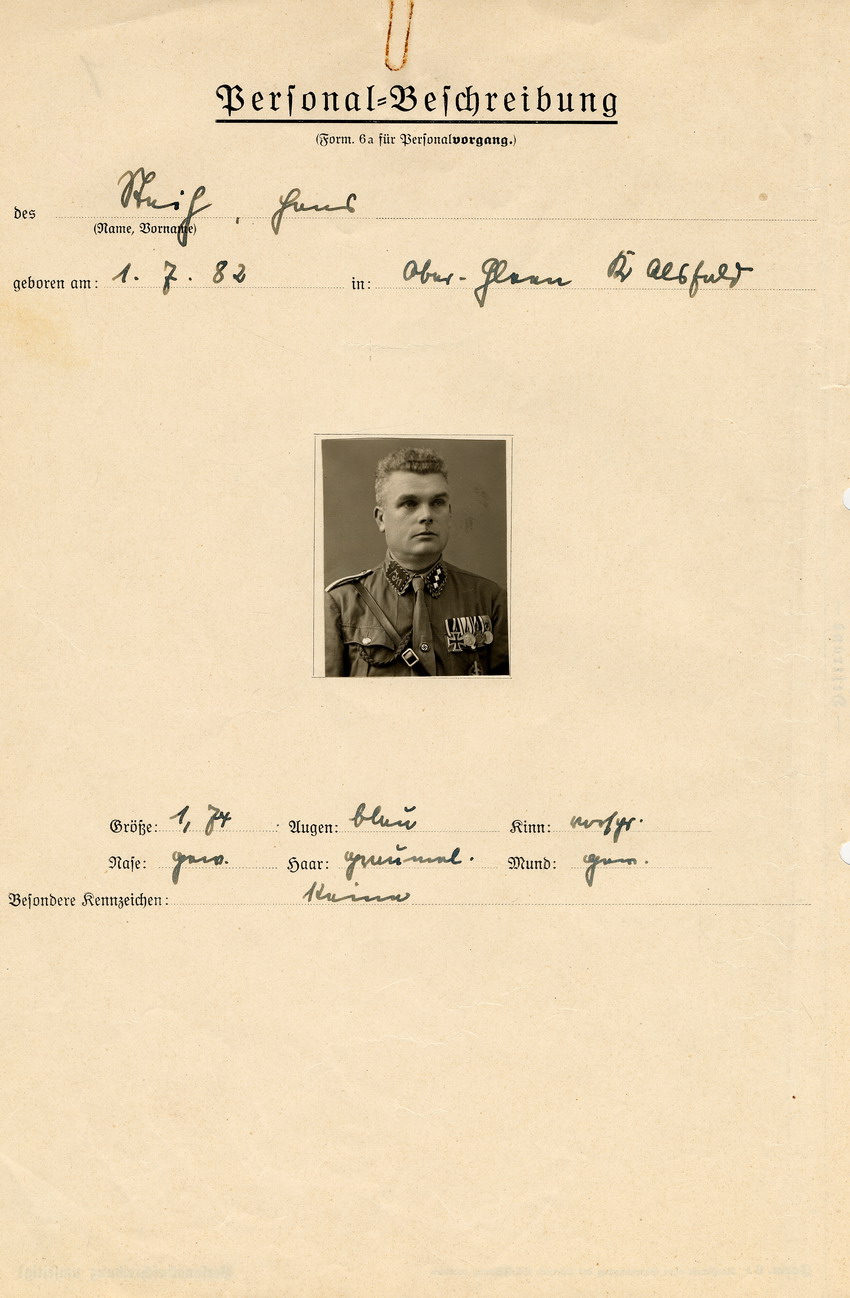 Personalbeschreibung des Hans Steih. Marburg, 01. Juni 1937