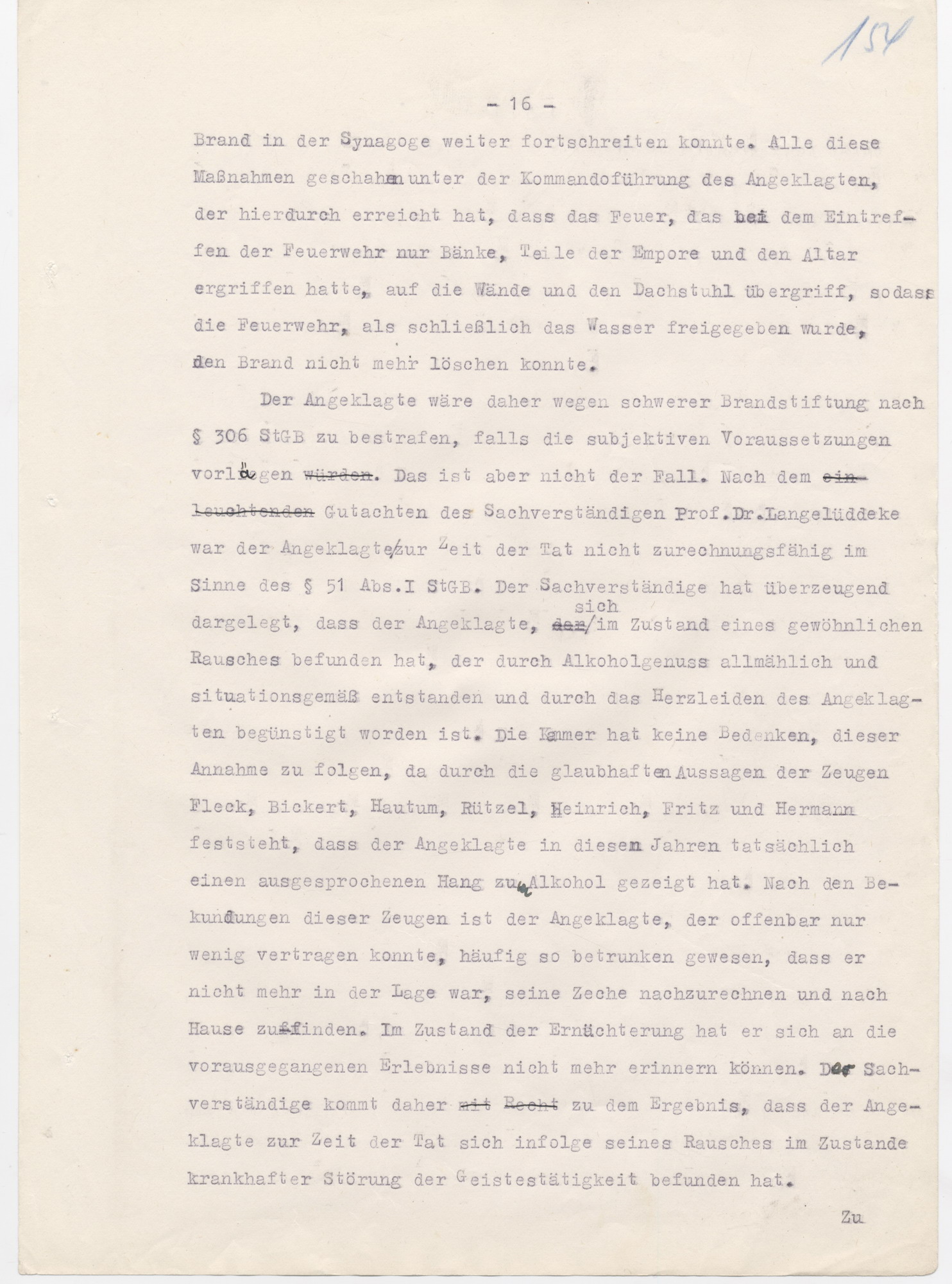 Urteil des Landgerichts Kassel in der Strafsache wegen der Brandstiftung der Synagoge in Fulda im November 1938, Fulda, 15. Juni 1950