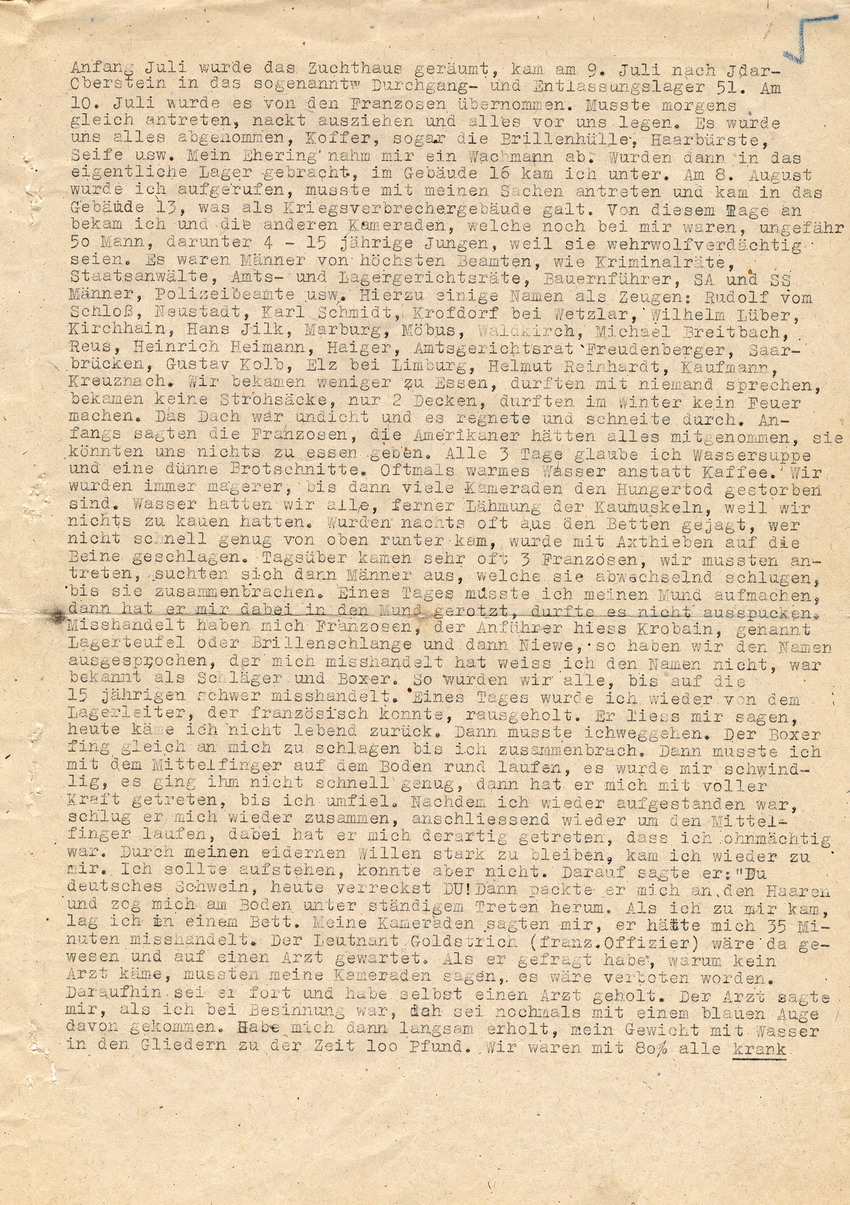 Hans Steih: "Mein Erleben im Internierungslager!" Marburg, 12. Mai 1948.