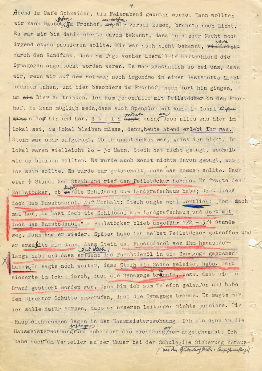 Hauptverhandlung der Strafkammer l des Landgerichts Marburg betr. die Strafsache wg. Inbrandsetzung der Synagoge in Marburg gegen Steih u.a. , 1. Verhandlungstag, 14. November 1947 [Dokumentenabschnitt 1]