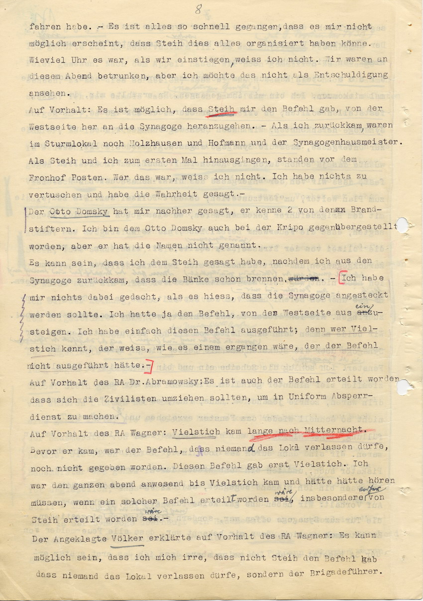 Hauptverhandlung der Strafkammer l des Landgerichts Marburg betr. die Strafsache wg. Inbrandsetzung der Synagoge in Marburg gegen Steih u.a. , 1. Verhandlungstag, 14. November 1947 [Dokumentenabschnitt 2]