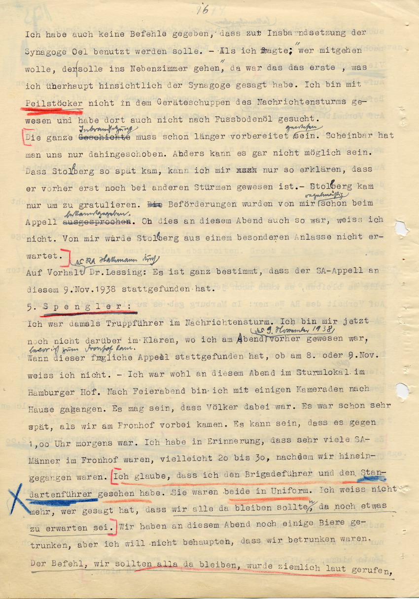 Hauptverhandlung der Strafkammer l des Landgerichts Marburg betr. die Strafsache wg. Inbrandsetzung der Synagoge in Marburg gegen Steih u.a., 1. Verhandlungstag, 14. November 1947 [Dokumentenabschnitt 3]