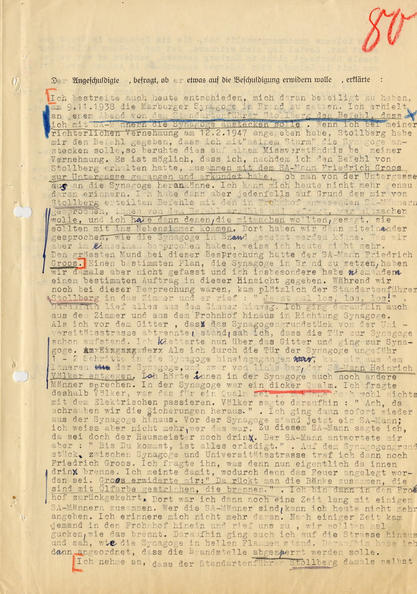 Landgericht Marburg in der Strafsache gegen Hans Steih wegen Brandstiftung. Stellungnahme Hans Steihs. Marburg, 12. Juni 1947