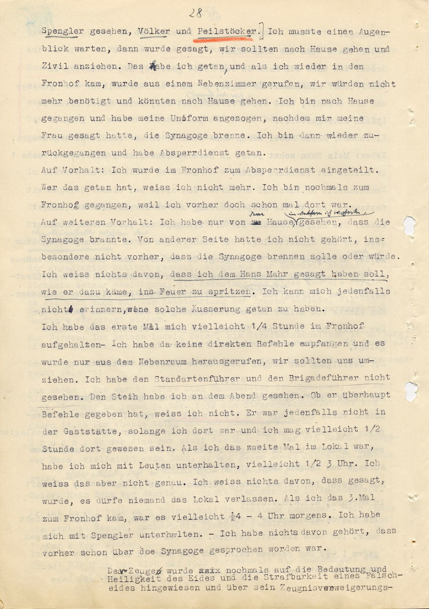 Hauptverhandlung der Strafkammer l des Landgerichts Marburg betr. die Strafsache wg. Inbrandsetzung der Synagoge in Marburg gegen Steih u.a. , 1. Verhandlungstag, 14. November 1947 [Dokumentenabschnitt 5]