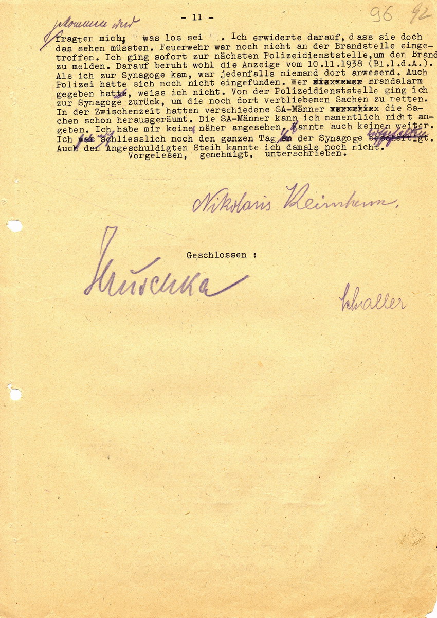 Untersuchungsrichter beim Landgericht Marburg in der Voruntersuchungssache gegen Hans Steih wegen Brandstiftung pp. Aussagen. Marburg, 19. Juni 1947