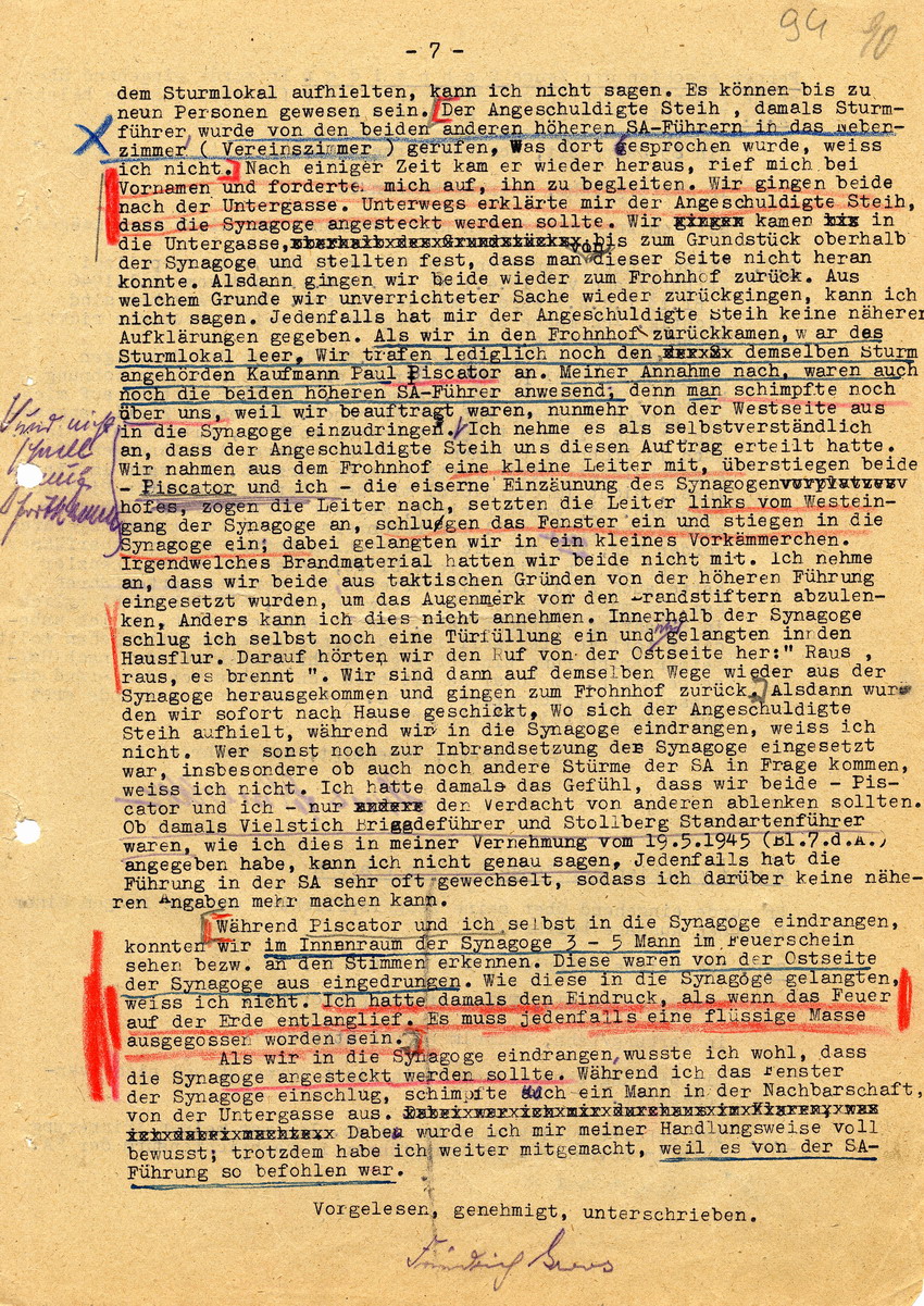 Untersuchungsrichter beim Landgericht Marburg in der Voruntersuchungssache gegen Hans Steih wegen Brandstiftung pp. Aussagen. Marburg, 19. Juni 1947