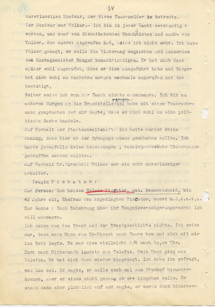 Hauptverhandlung der Strafkammer l des Landgerichts Marburg betr. die Strafsache wg. Inbrandsetzung der Synagoge in Marburg gegen Steih u.a., 1. Verhandlungstag. 14. November 1947  [Dokumentenabschnitt 6]