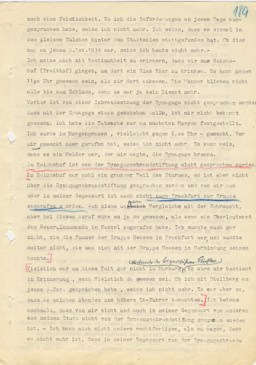 Hauptverhandlung der Strafkammer l des Landgerichts Marburg betr. die Strafsache wg. Inbrandsetzung der Synagoge in Marburg gegen Steih u.a., 2. Verhandlungstag, 21. November 1947 [Dokumentenabschnitt 7]