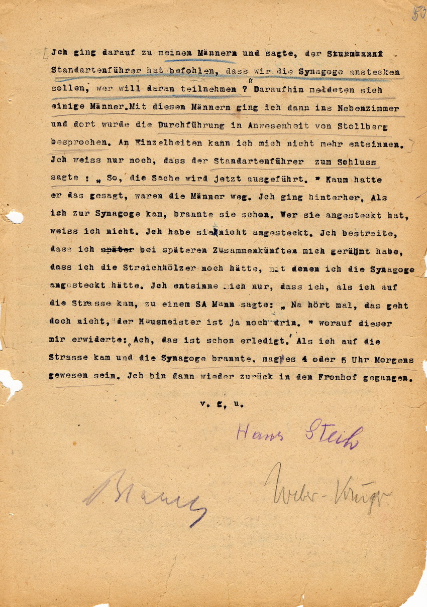 Amtsgericht Abteilung IV, Marburg an den Oberstaatsanwalt Marburg betreffend die Ermittlungssache gegen Hans Steih wegen Branstiftung. Marburg, 12., 14. und 17. Februar 1947