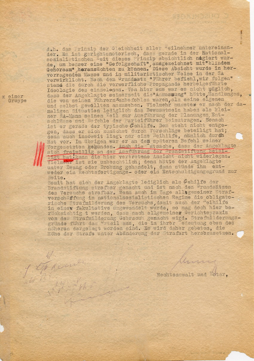 Revisionsbegründung von Rechtsanwalt Olischläger in der Strafsache gegen Gross an das Landgericht Marburg, 18. Februar 1948