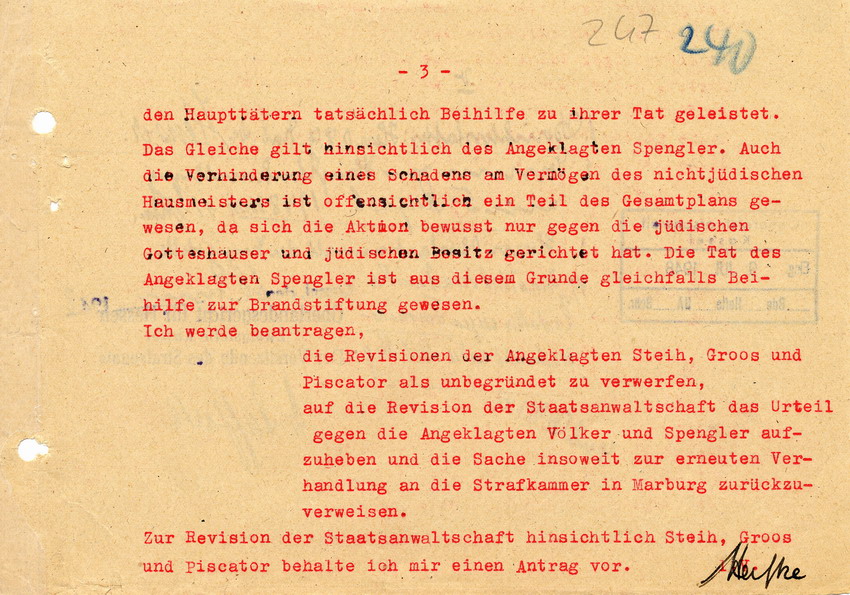 Antrag der Staatsanwaltschaft beim Vorsitzenden des Strafsenats des Oberlandesgerichtes in Kassel, den Hauptverhandlungstermin betr. die Revisionen in der Strafsache Steih festzulegen, 26. Juni 1948.