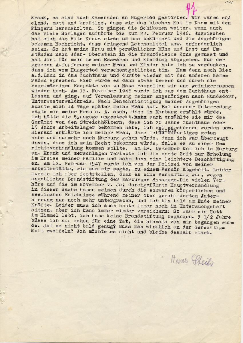 Hans Steih: "Mein Erleben im Internierungslager!" Marburg, 12. Mai 1948