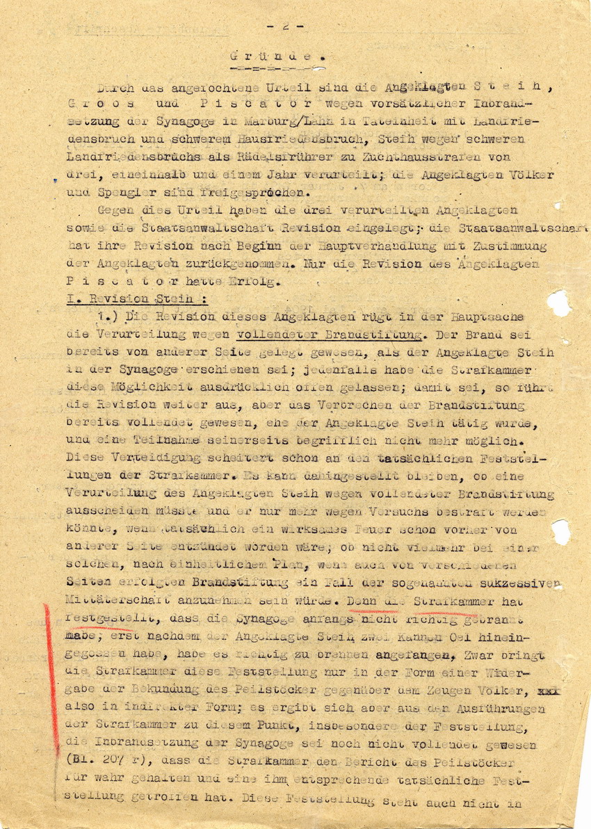 Abschrift über das Urteil des Oberlandesgerichtes in Kassel betr. die Revision der Angeklagten Steih, Groos und Piscator, 09. Juli 1948.