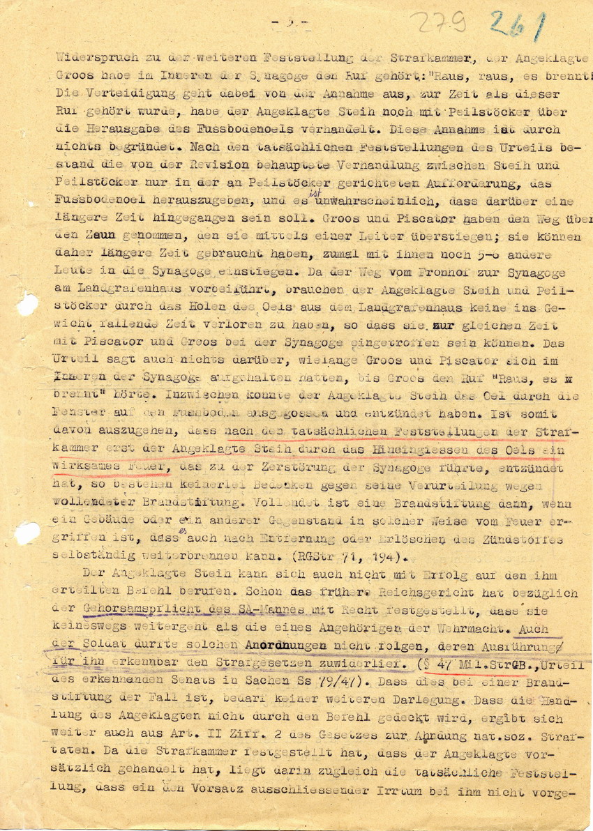 Abschrift über das Urteil des Oberlandesgerichtes in Kassel betr. die Revision der Angeklagten Steih, Groos und Piscator, 09. Juli 1948.