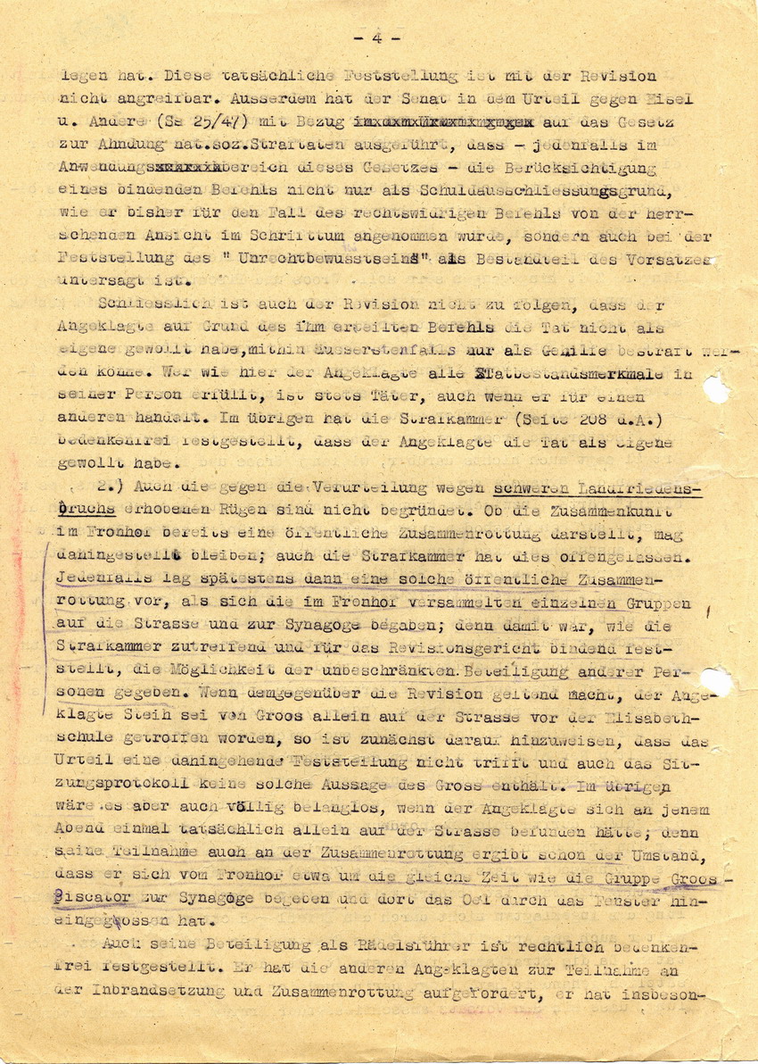 Abschrift über das Urteil des Oberlandesgerichtes in Kassel betr. die Revision der Angeklagten Steih, Groos und Piscator, 09. Juli 1948.