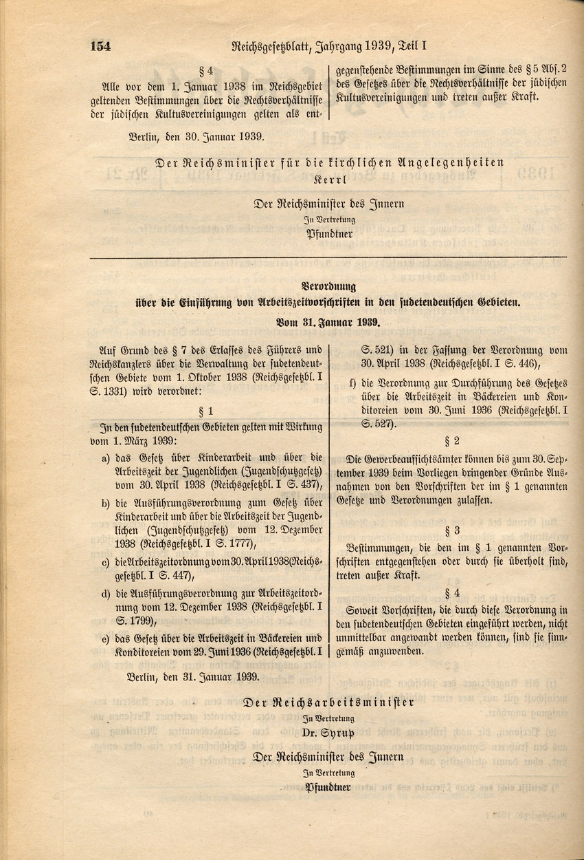 Erste Verordnung zur Durchführung des Gesetzes über die Rechtsverhältnisse der  jüdischen Kultusvereinigungen, 30. Januar 1939.