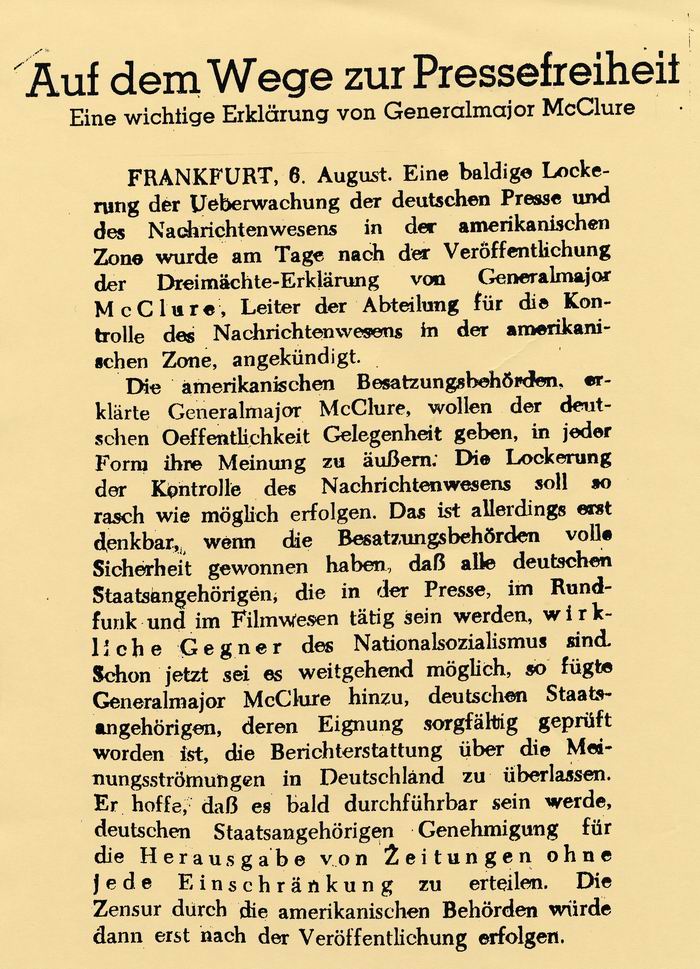 Bild zum Dokument Zeitungsartikel: "Auf dem Wege zur Pressefreiheit"