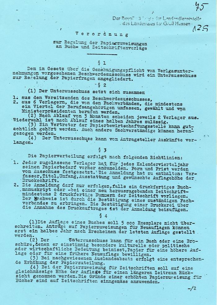 Bild zum Dokument Schriftsatz: "Verordnung zur Regelung von Papierzuweisungen"