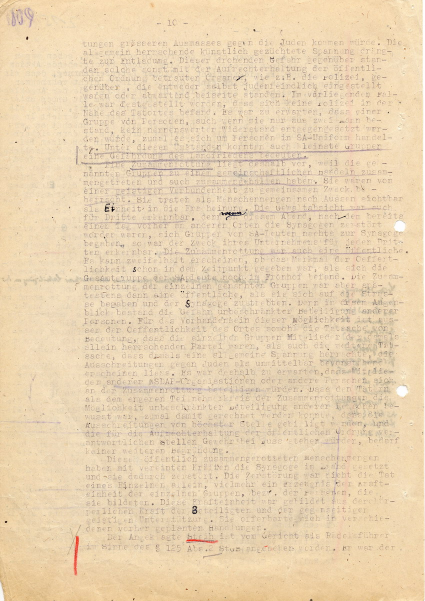Urteil der Strafkammer l des Landgerichts Marburg betr. die Strafsache wg. Inbrandsetzung der Synagoge in Marburg gegen Steih u.a. Marburg, 21. November 1947