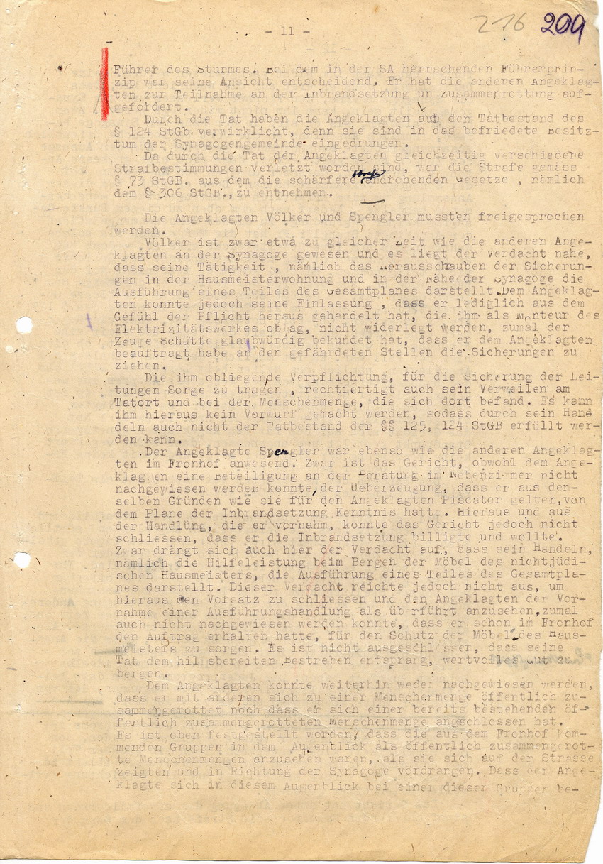 Urteil der Strafkammer l des Landgerichts Marburg betr. die Strafsache wg. Inbrandsetzung der Synagoge in Marburg gegen Steih u.a. Marburg, 21. November 1947