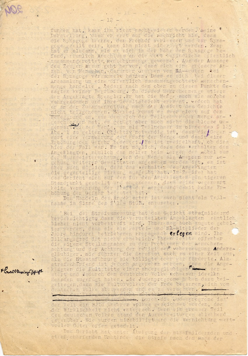 Urteil der Strafkammer l des Landgerichts Marburg betr. die Strafsache wg. Inbrandsetzung der Synagoge in Marburg gegen Steih u.a. Marburg, 21. November 1947