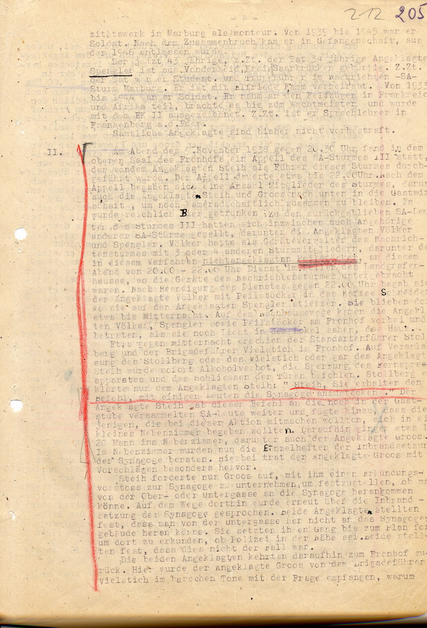 Urteil der Strafkammer l des Landgerichts Marburg betr. die Strafsache wg. Inbrandsetzung der Synagoge in Marburg gegen Steih u.a. Marburg, 21. November 1947
