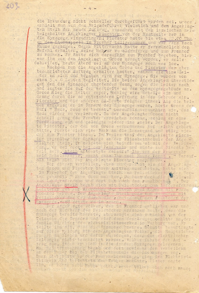 Urteil der Strafkammer l des Landgerichts Marburg betr. die Strafsache wg. Inbrandsetzung der Synagoge in Marburg gegen Steih u.a. Marburg, 21. November 1947