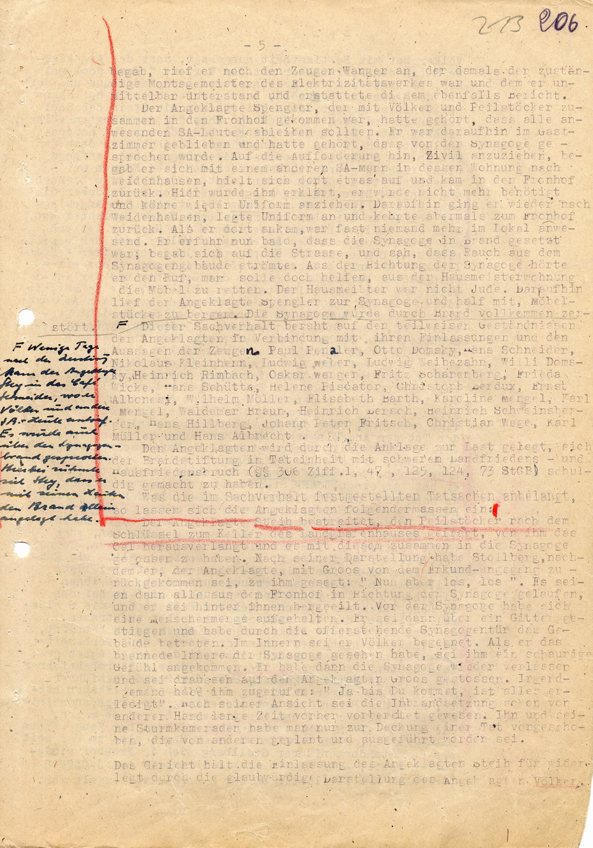 Urteil der Strafkammer l des Landgerichts Marburg betr. die Strafsache wg. Inbrandsetzung der Synagoge in Marburg gegen Steih u.a. Marburg, 21. November 1947