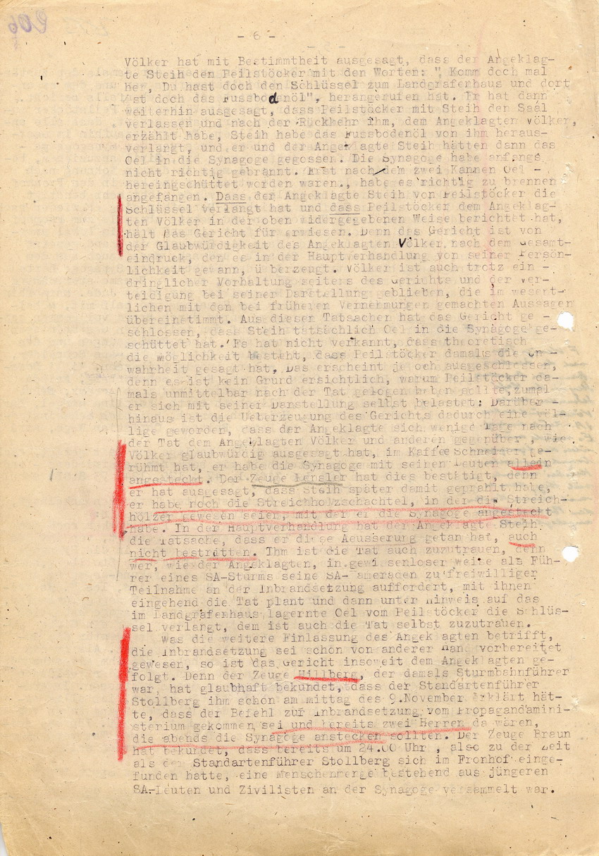 Urteil der Strafkammer l des Landgerichts Marburg betr. die Strafsache wg. Inbrandsetzung der Synagoge in Marburg gegen Steih u.a. Marburg, 21. November 1947