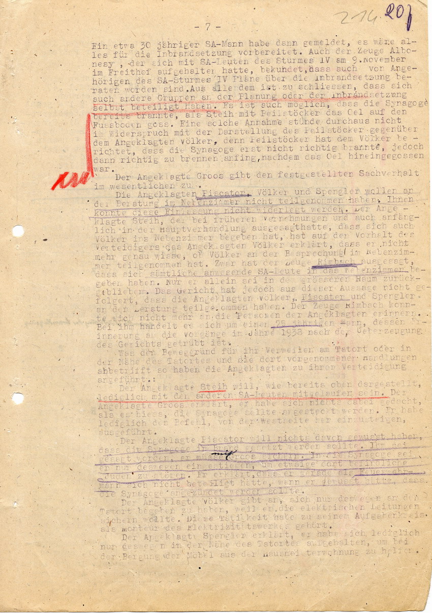 Urteil der Strafkammer l des Landgerichts Marburg betr. die Strafsache wg. Inbrandsetzung der Synagoge in Marburg gegen Steih u.a. Marburg, 21. November 1947