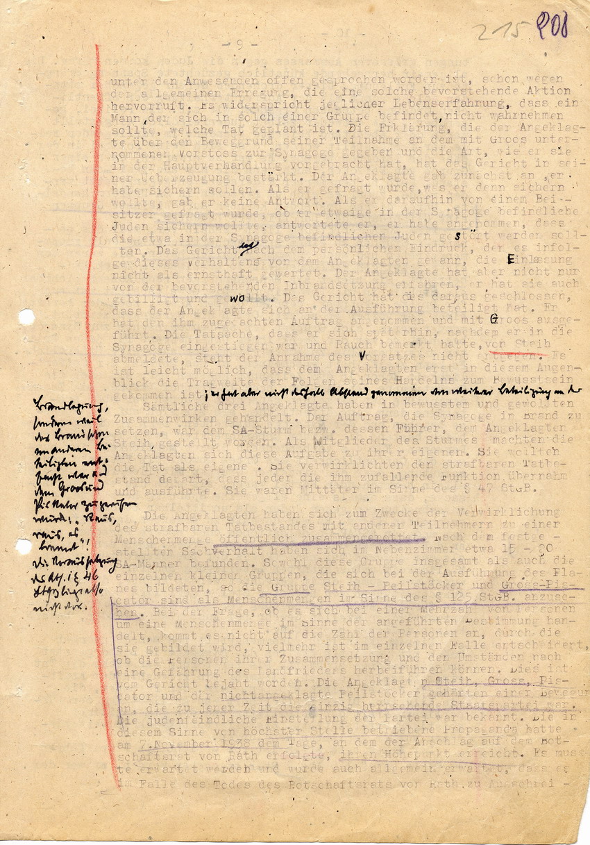 Urteil der Strafkammer l des Landgerichts Marburg betr. die Strafsache wg. Inbrandsetzung der Synagoge in Marburg gegen Steih u.a. Marburg, 21. November 1947